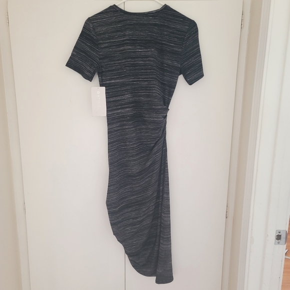 Cinched ruched asymmetrical body con striped athleta downtown dress - Picture 2 of 6